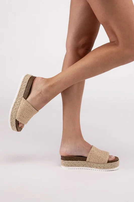 Single Band Espadrille Flatform Slide Sandals