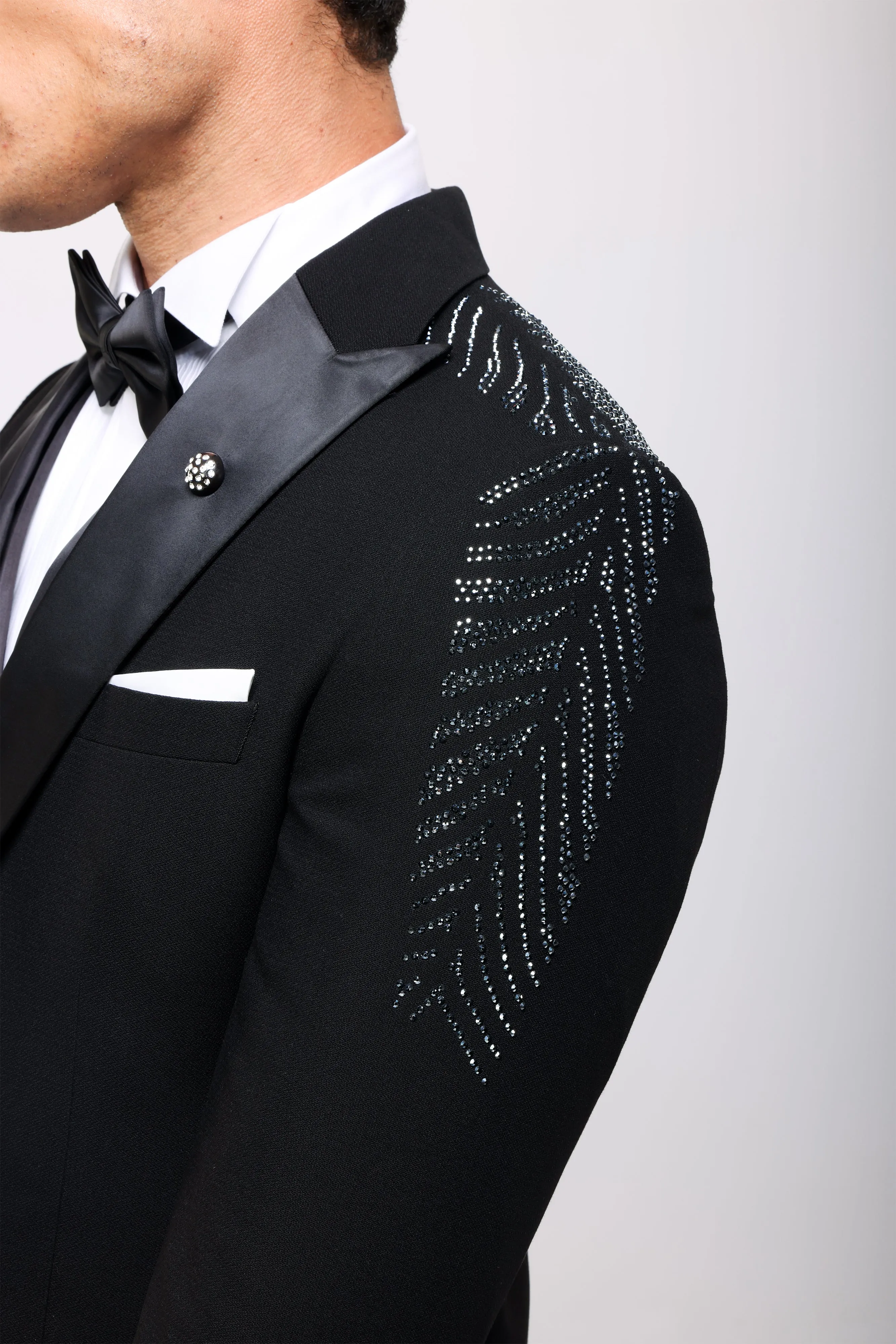 Slim Fit Black Tuxedo suit -Notch Lapel - Turkish Made