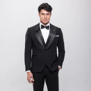 Slim Fit Black Tuxedo suit -Notch Lapel - Turkish Made