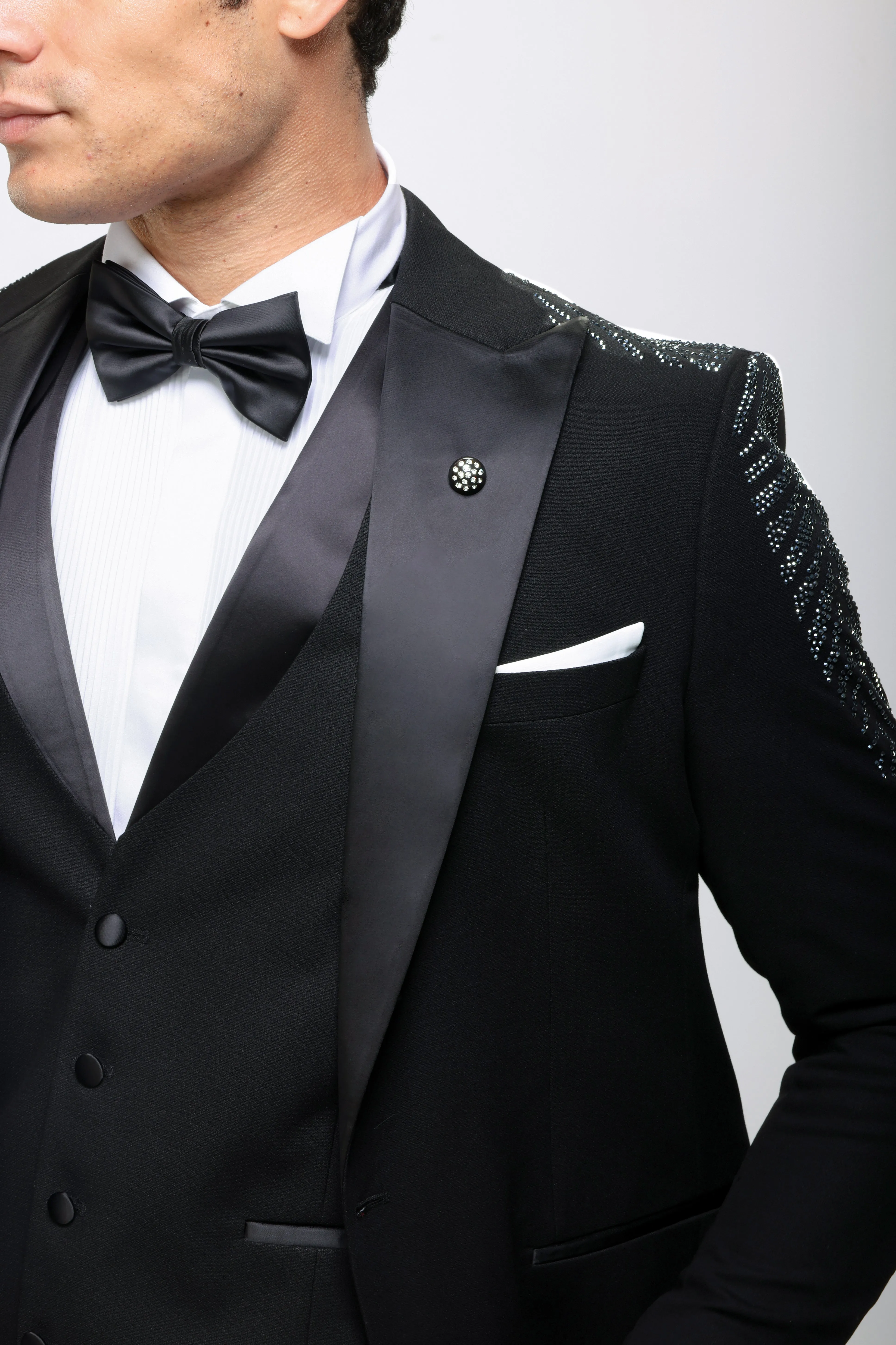 Slim Fit Black Tuxedo suit -Notch Lapel - Turkish Made