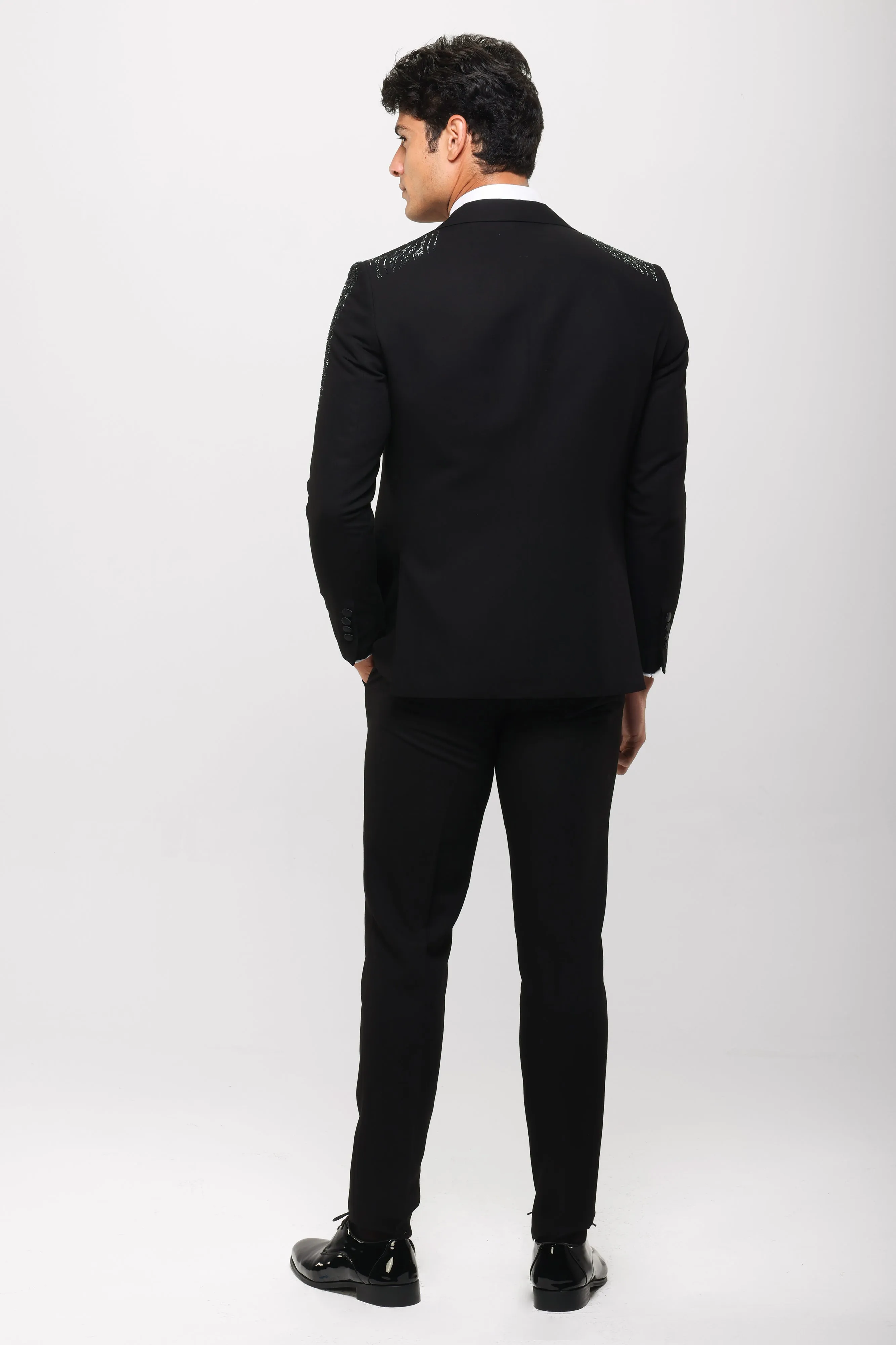 Slim Fit Black Tuxedo suit -Notch Lapel - Turkish Made