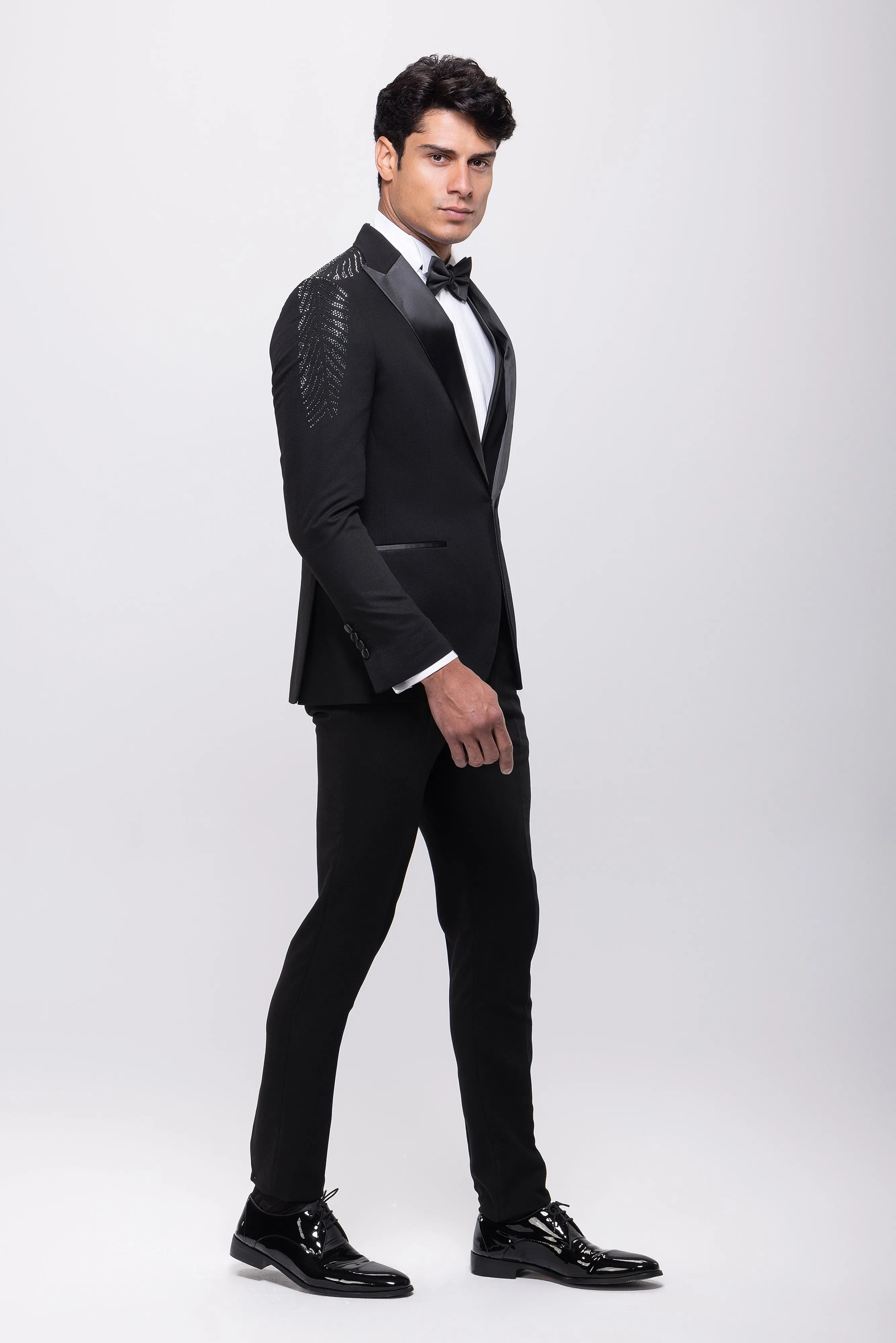 Slim Fit Black Tuxedo suit -Notch Lapel - Turkish Made