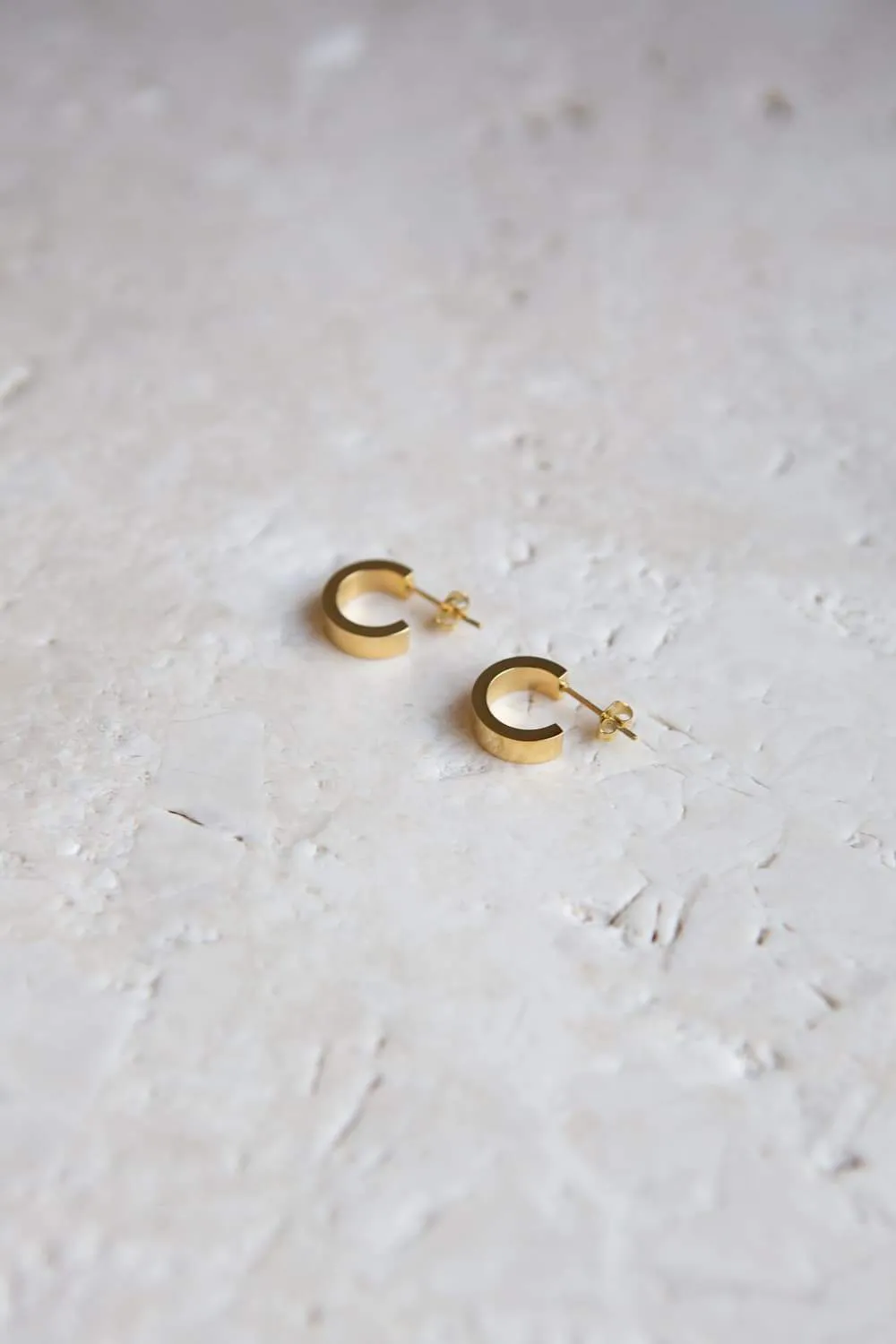 Small Gold Flat Wide Huggie Hoop