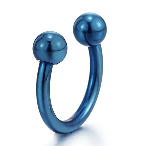 Small Stainless Steel Blue Bead Half Hoop Huggie Hinged Earrings for Men Women, Screw Back, 2pcs