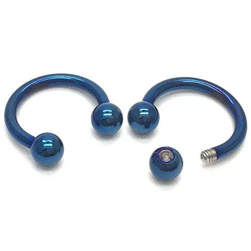 Small Stainless Steel Blue Bead Half Hoop Huggie Hinged Earrings for Men Women, Screw Back, 2pcs