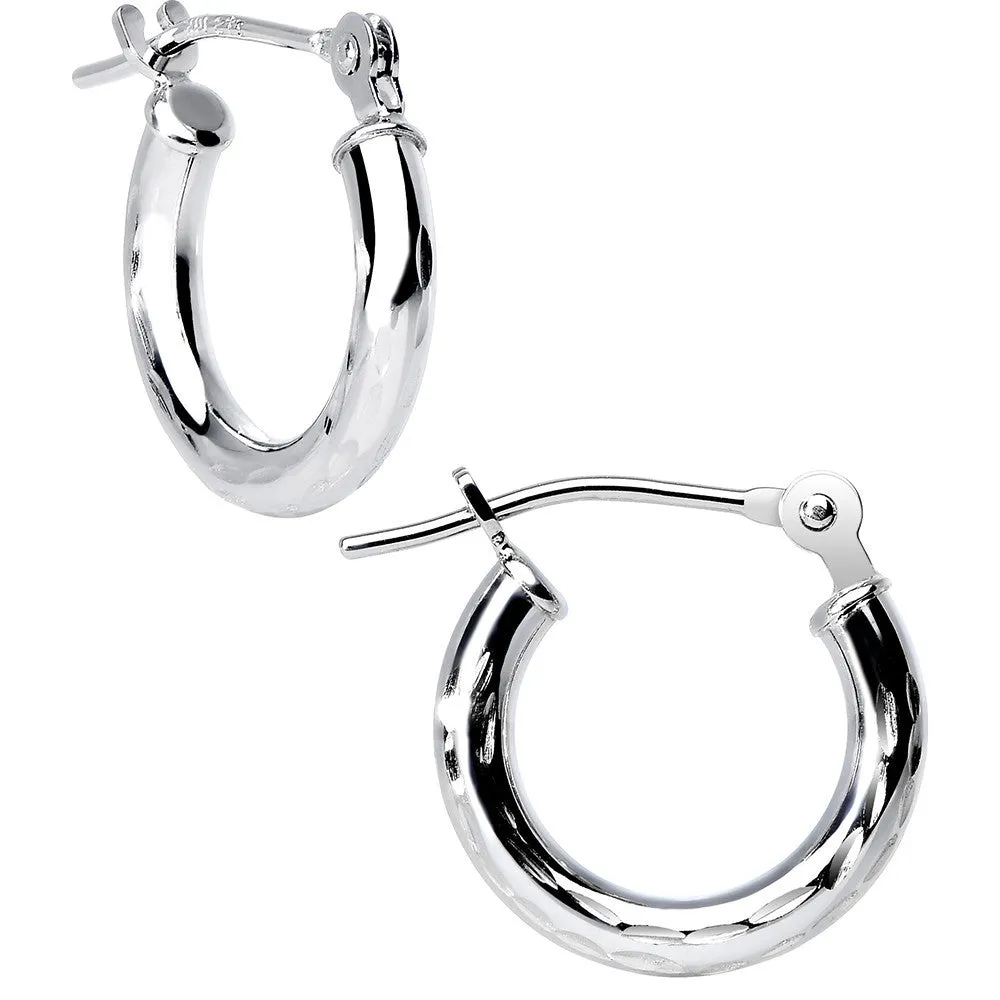 Solid 14KT White Gold 1/2 Inch Twist Pattern Hoop Earrings