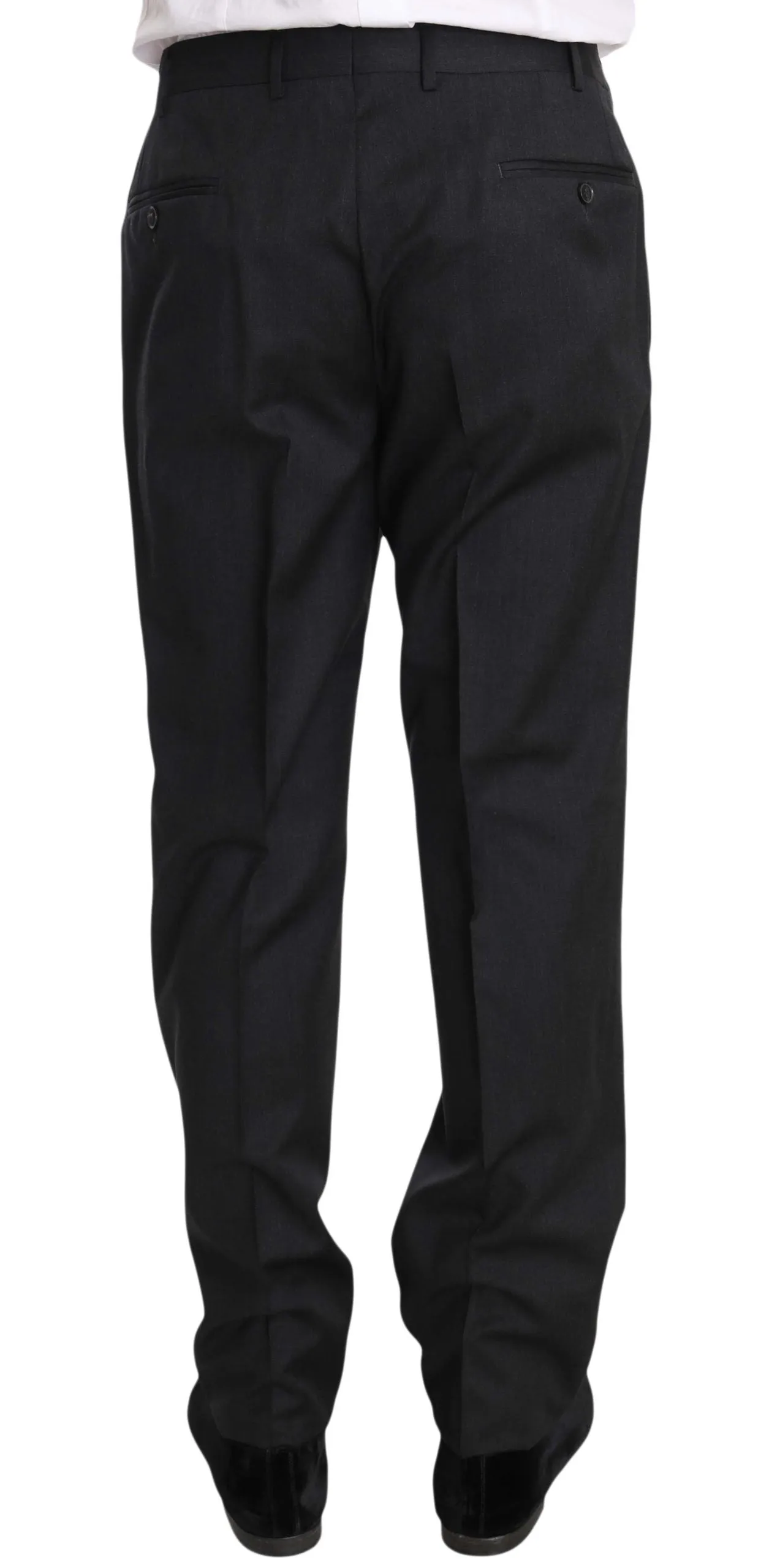 Solid Dark Gray Two Piece 3 Button Wool Suit