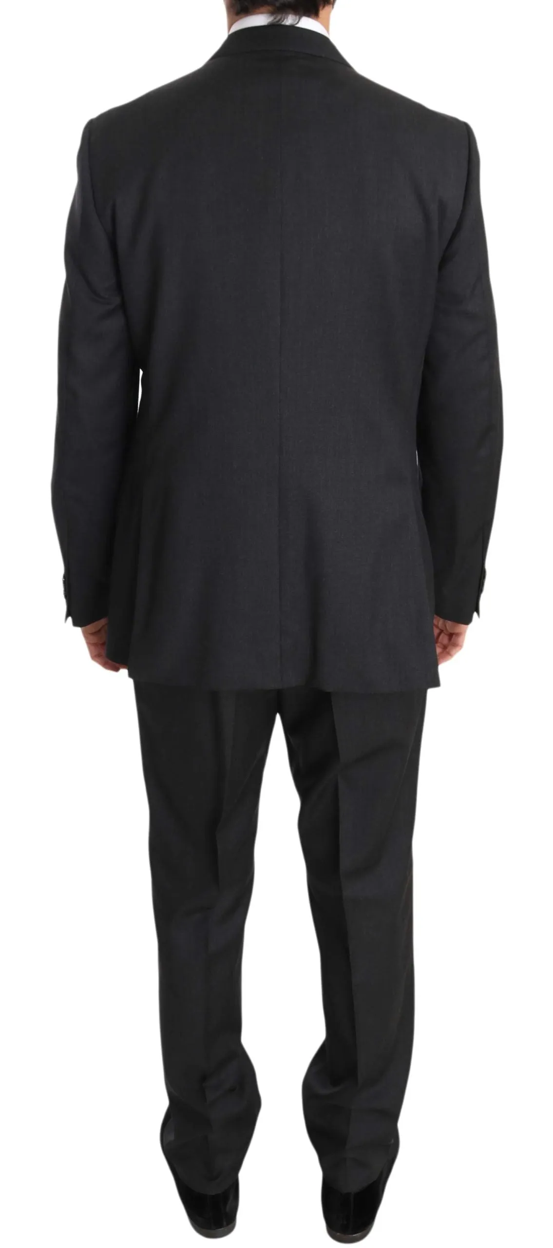 Solid Dark Gray Two Piece 3 Button Wool Suit