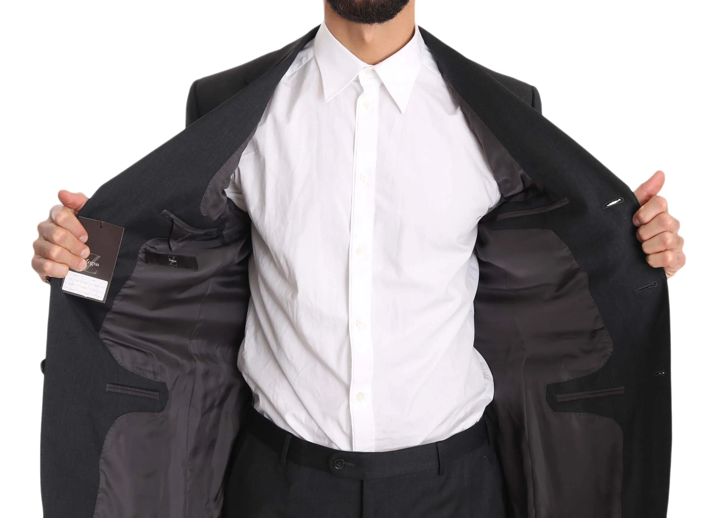 Solid Dark Gray Two Piece 3 Button Wool Suit
