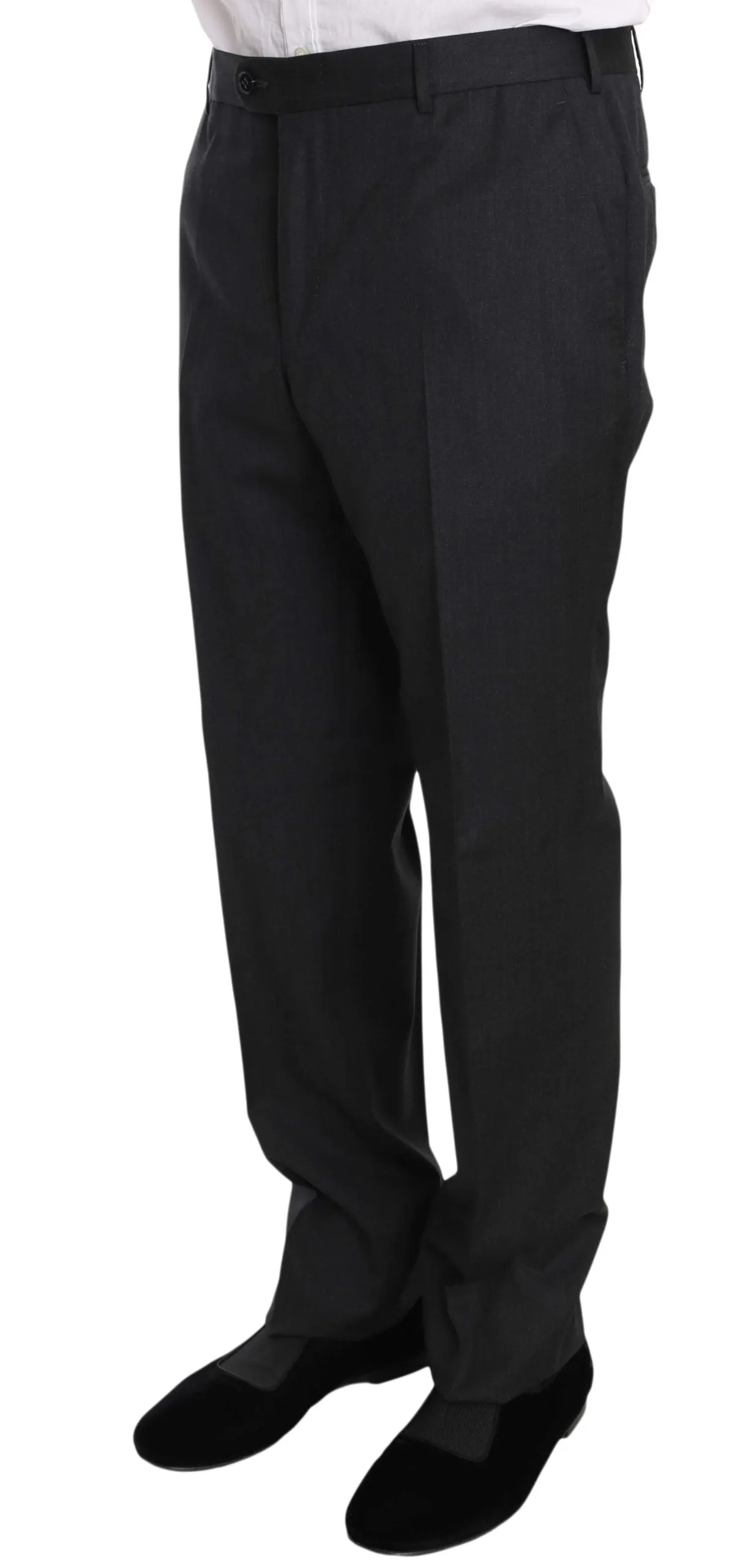 Solid Dark Gray Two Piece 3 Button Wool Suit