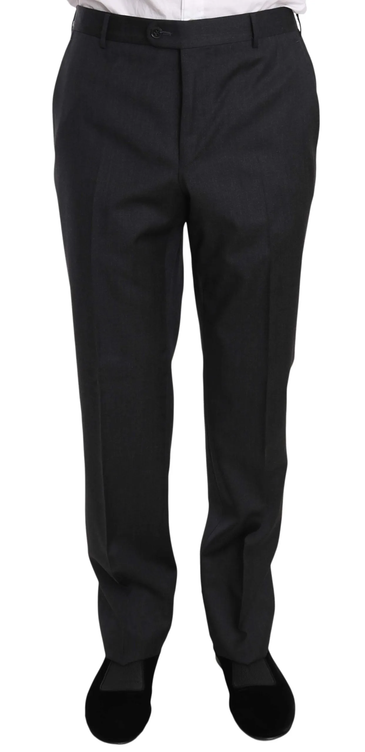Solid Dark Gray Two Piece 3 Button Wool Suit