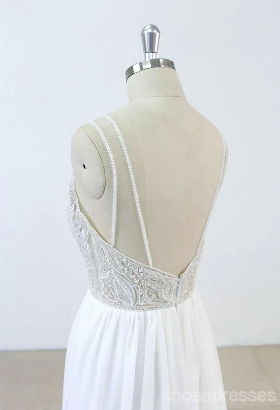 Spaghetti Straps Lace Beaded Cheap Beach Wedding Dresses Online, WD377