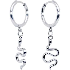 Stainless Steel Hinged Huggie Hoop Snake Dangle Earrings