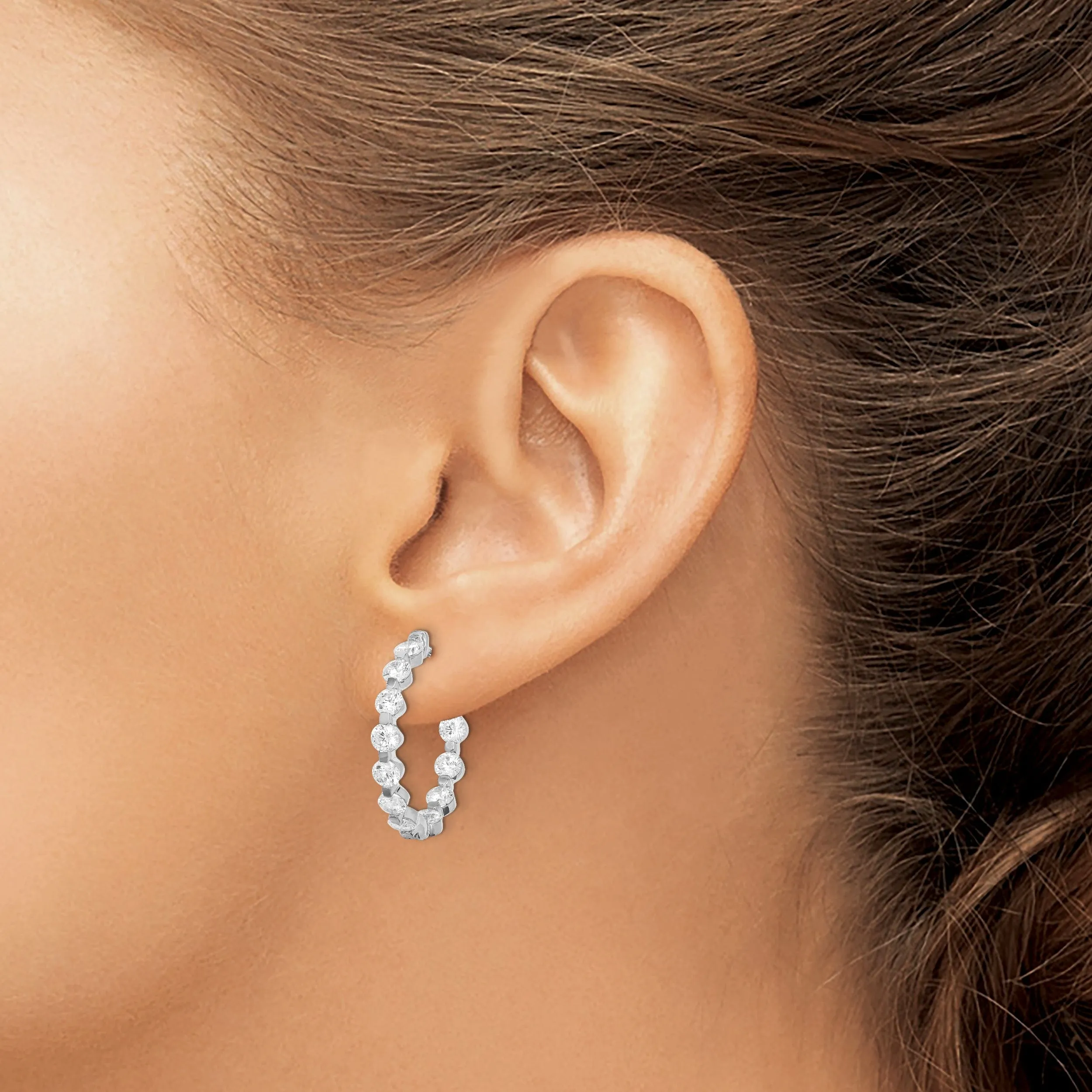 Sterling Silver CZ Hoop Earrings