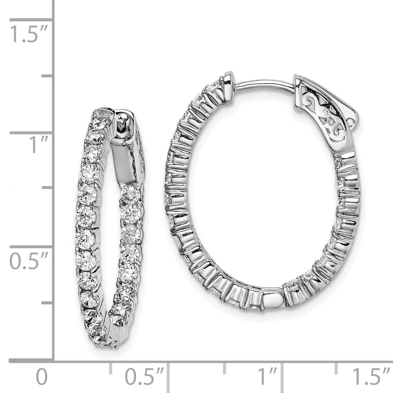 Sterling Silver CZ Oval Hoop Earrings