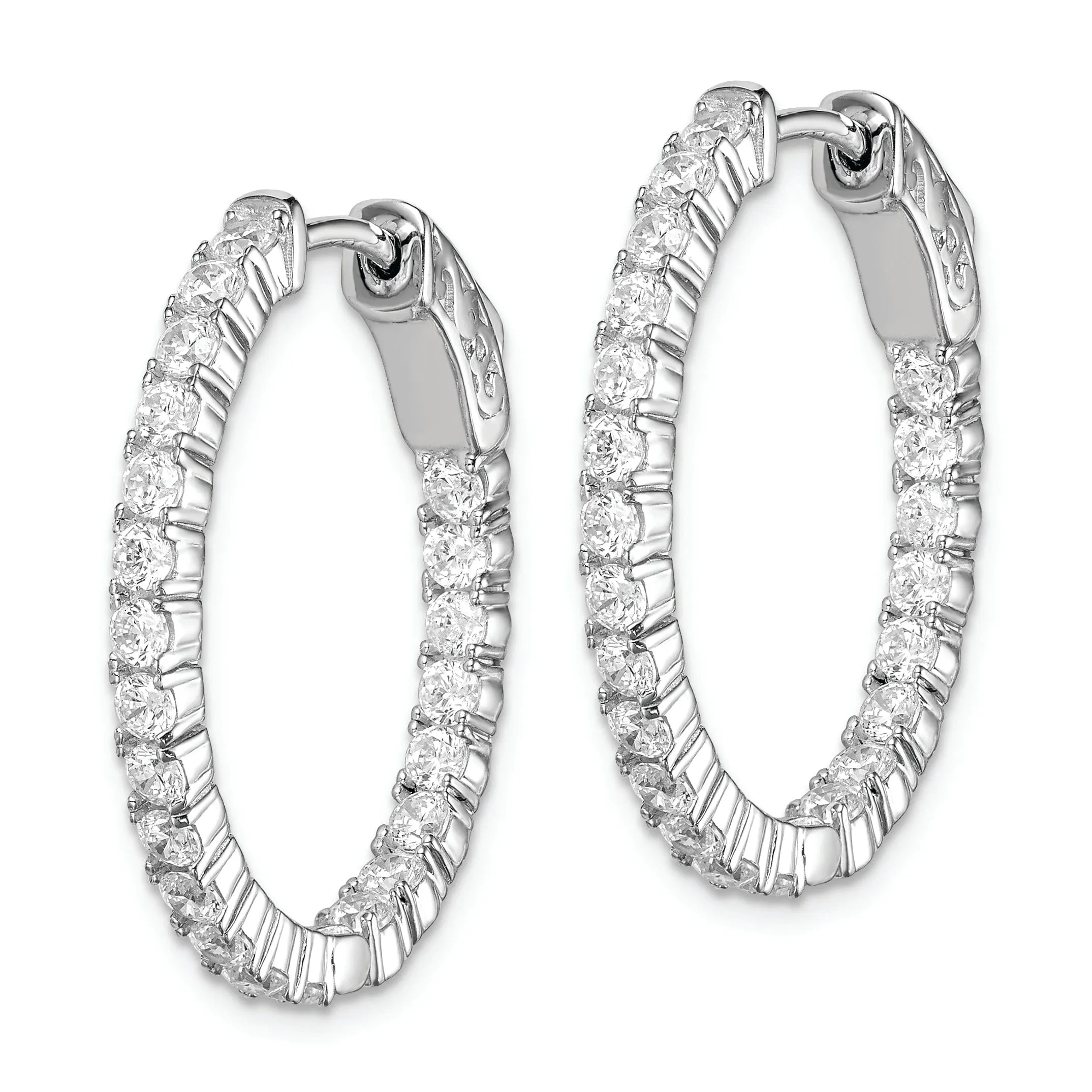 Sterling Silver CZ Oval Hoop Earrings