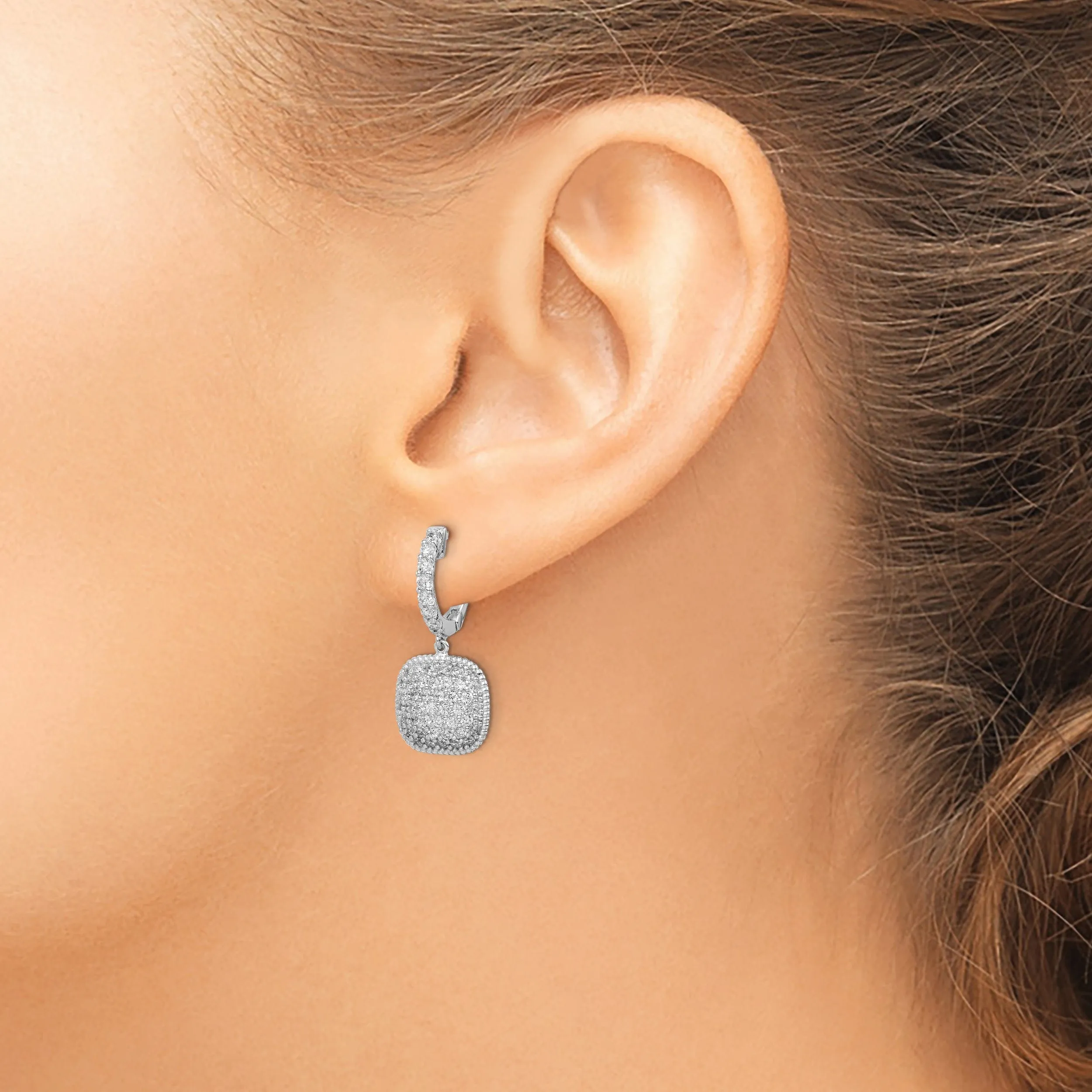 Sterling Silver Hoop Square Earrings
