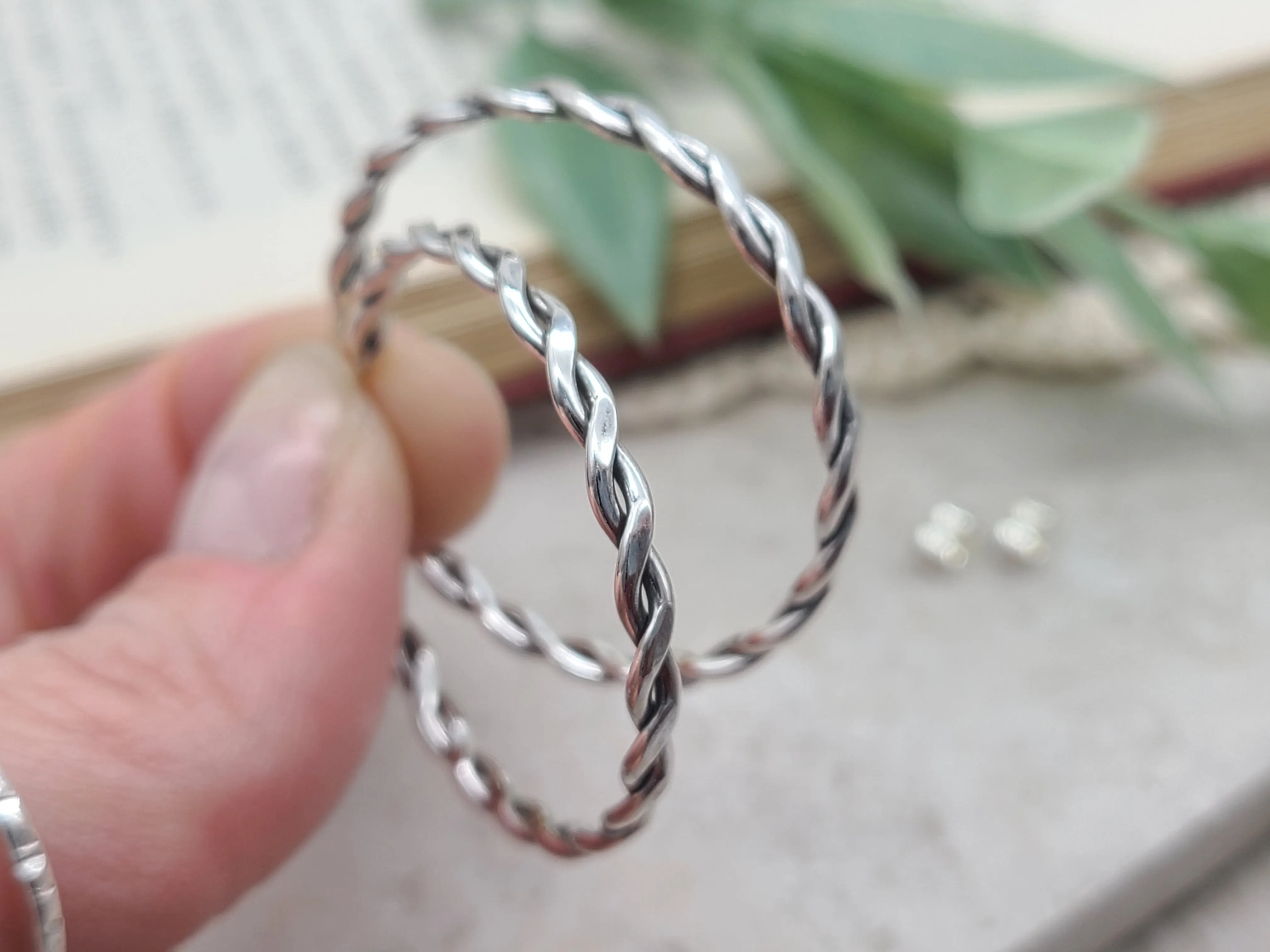 Sterling Silver Twisted Hoop Earrings / Braided  Hoops