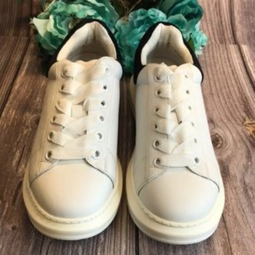 STEVEN Glazed White Leather Lace-Up Chunky Sneakers