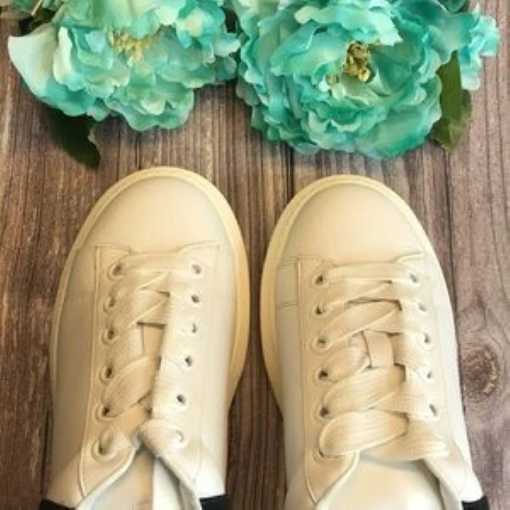 STEVEN Glazed White Leather Lace-Up Chunky Sneakers