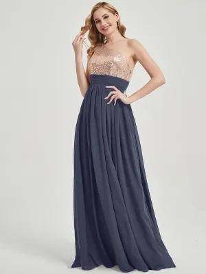 Stormy One-Shoulder Sequin Chiffon Floor Length Bridesmaid Dress