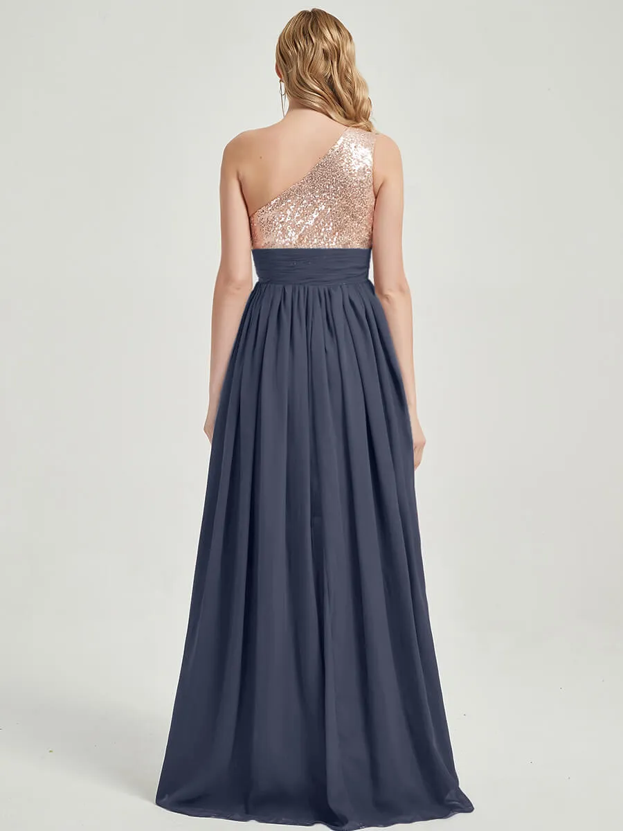 Stormy One-Shoulder Sequin Chiffon Floor Length Bridesmaid Dress