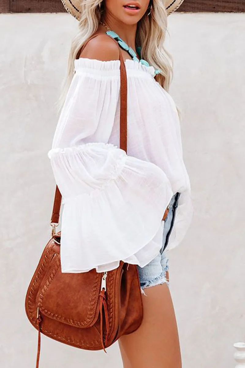 Street Solid Fold Off the Shoulder Tops
