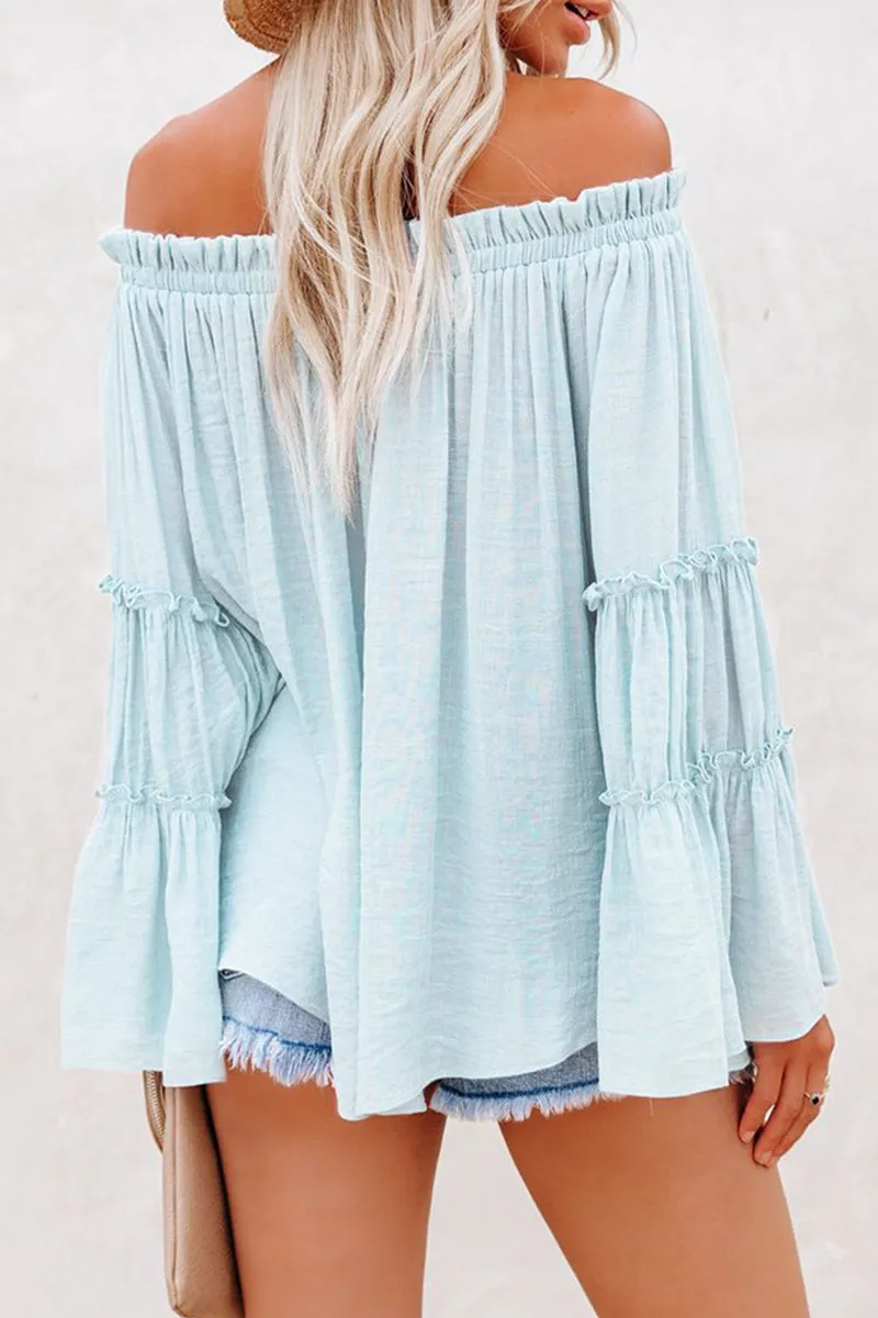 Street Solid Fold Off the Shoulder Tops