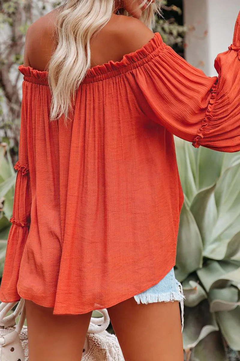 Street Solid Fold Off the Shoulder Tops