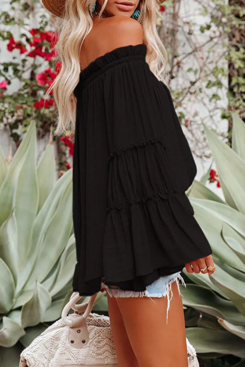 Street Solid Fold Off the Shoulder Tops
