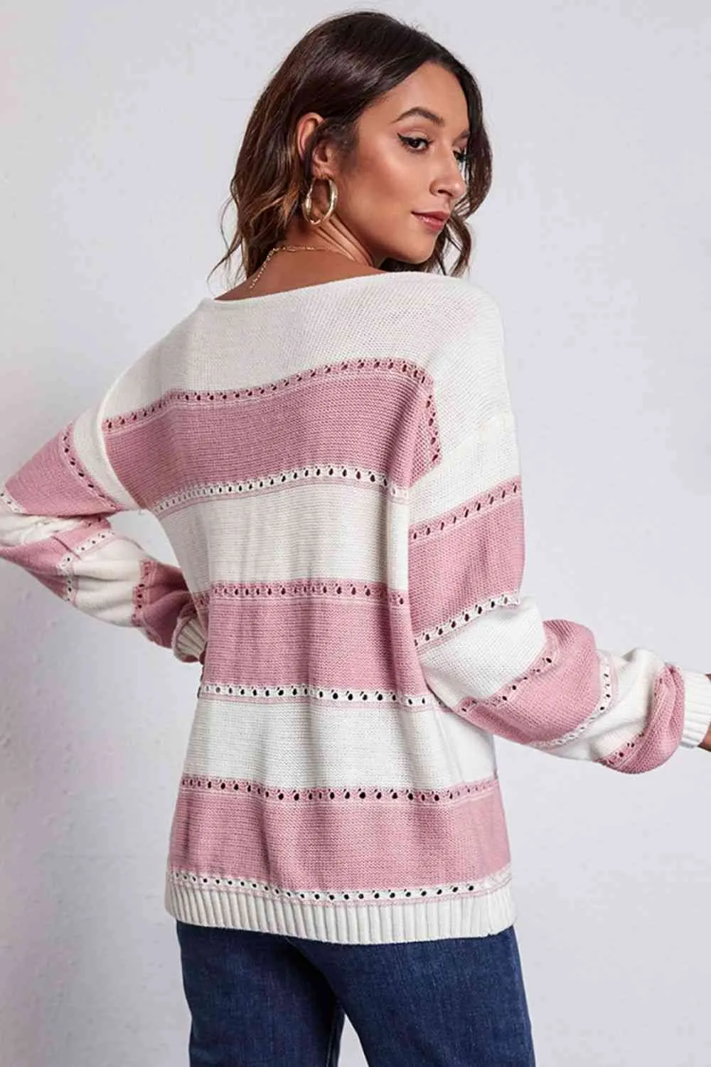Striped Boat Neck Dropped Shoulder Sweater (4 Colors)