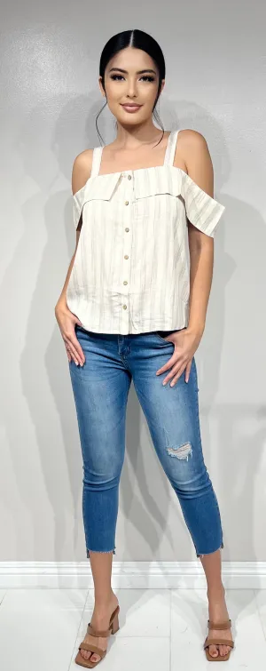 STRIPED COLD SHOULDER TOP