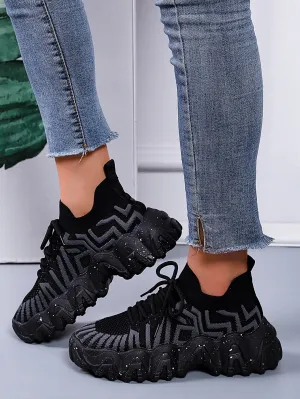 Striped Pattern Lace-up Front Chunky Sneakers