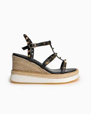 Studded Adjustable Ankle Strap Espadrille Wedges Chunky Platform Sandals