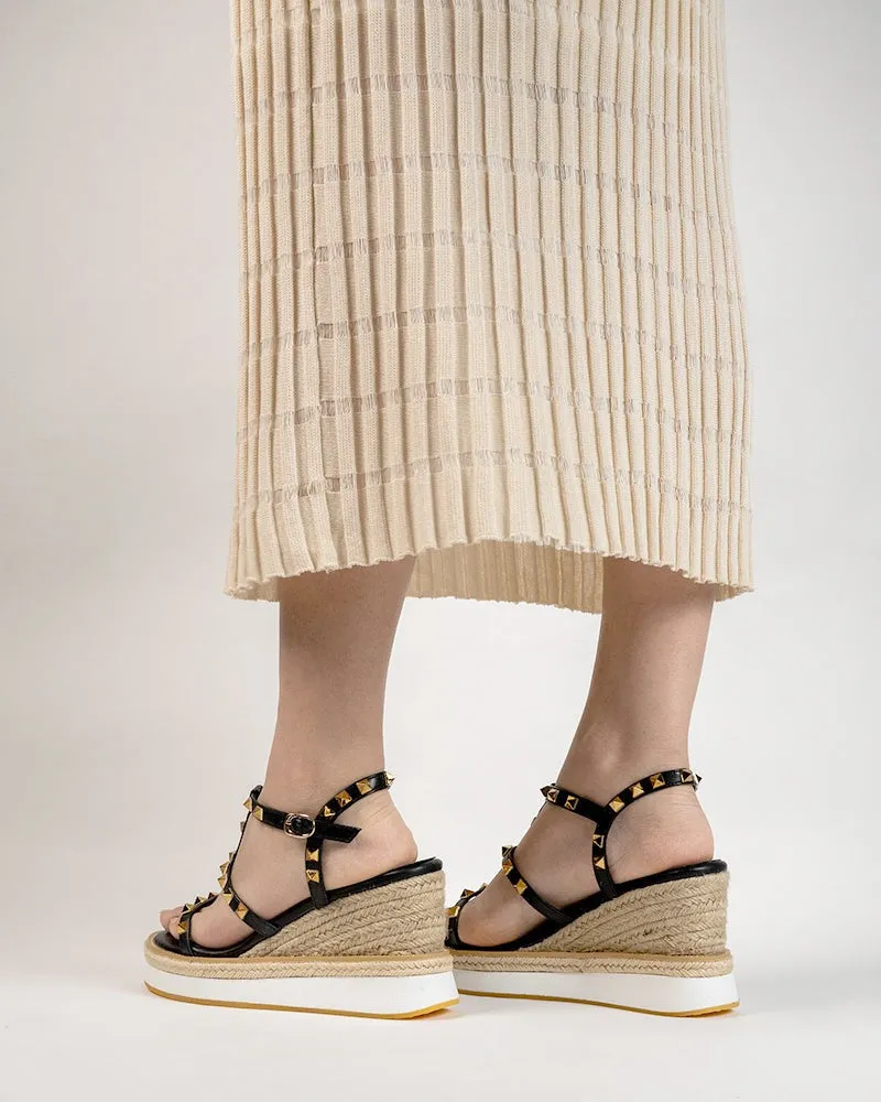 Studded Adjustable Ankle Strap Espadrille Wedges Chunky Platform Sandals