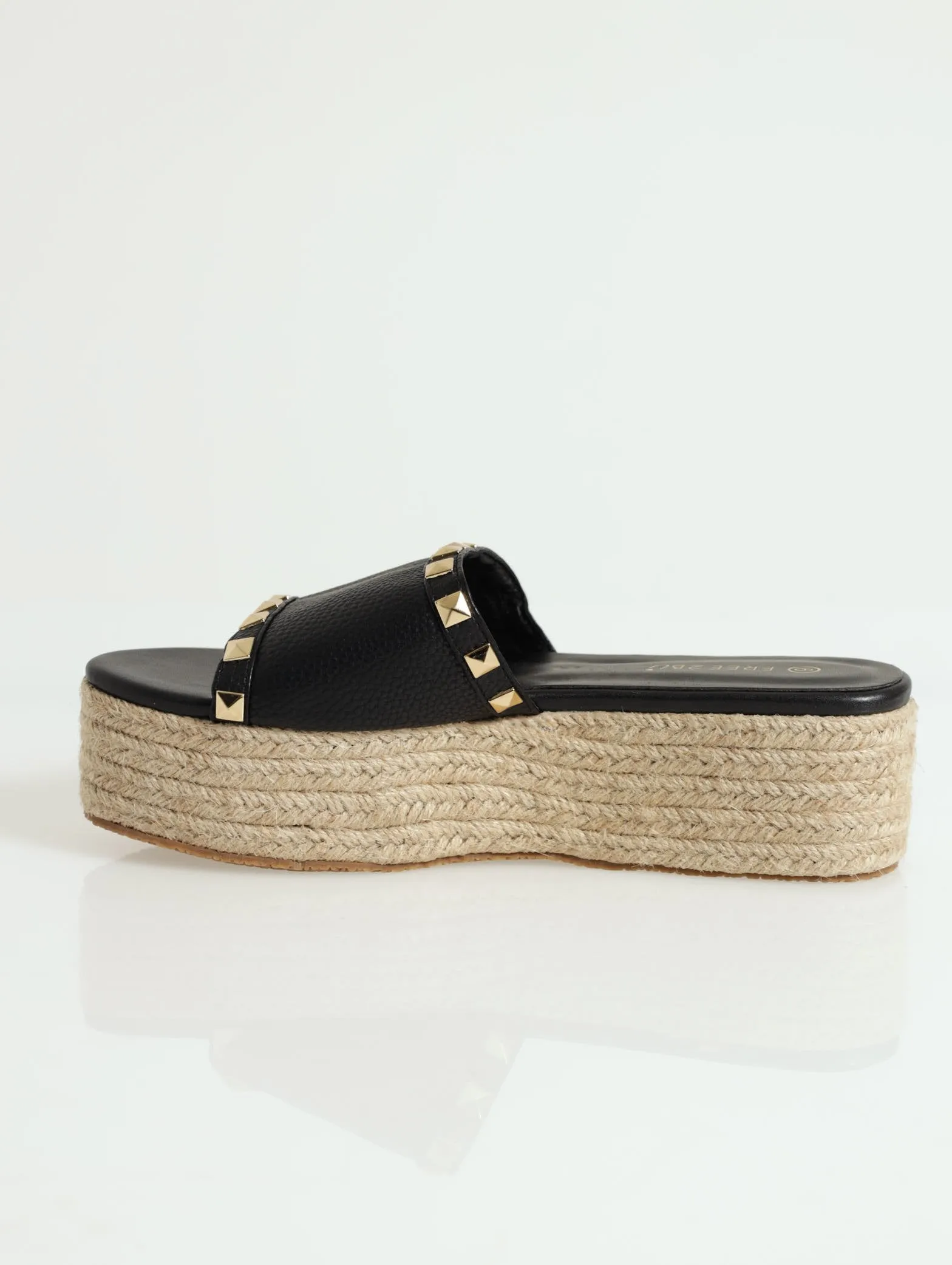 Studded Bandage Mule Espadrille Flatform Sandal - Black