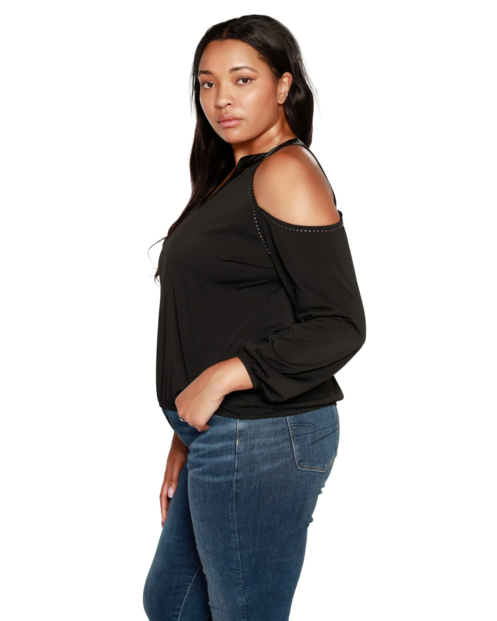 Studded Cold-Shoulder Top | Black