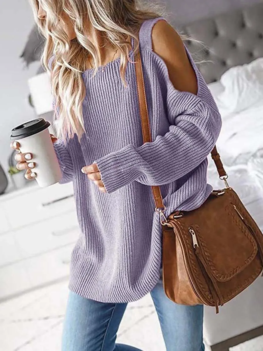 Stunncal Cold Shoulder Knit Sweater