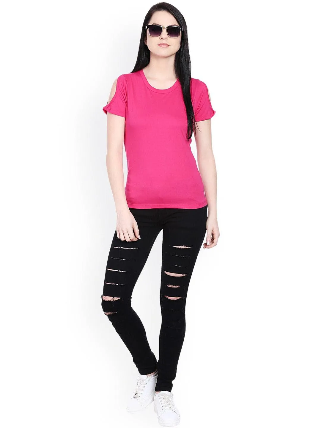 Style Quotient Women Pink Cold Shoulder Top