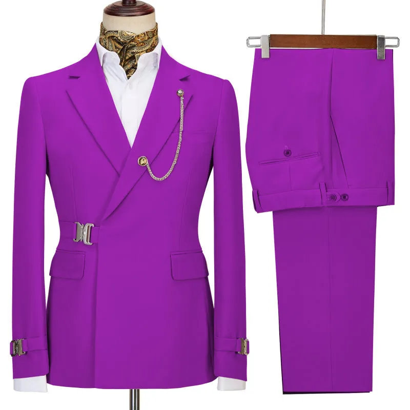 Stylish Purple Notched Lapel Prom Suits Slim Fit Business Suit Wedding Groom Prom Tuxedo Dinner Party