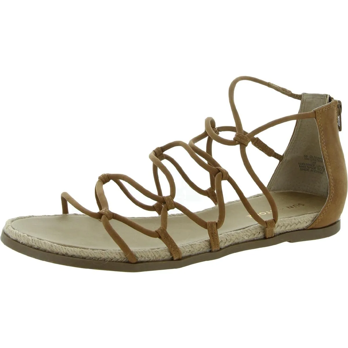 SUN STONE Womens Beige Snakeskin 0.5" Platform Espadrille Padded Strappy Oliviah Round Toe Platform Zip-Up Gladiator Sandals Shoes 7