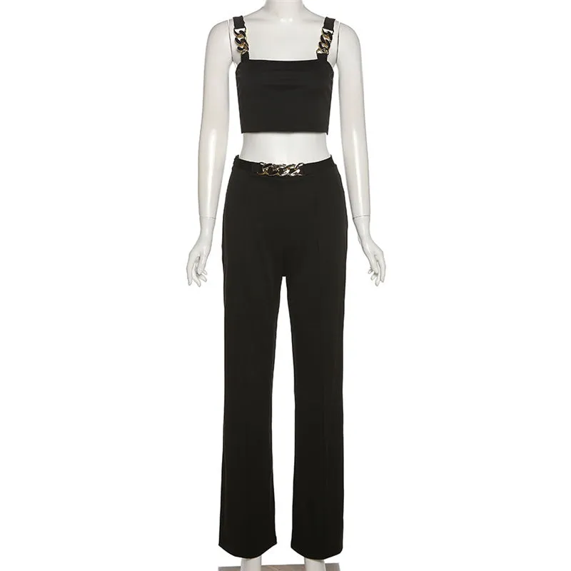 Temperament Tube Top Chain Top High Waist Casual Trousers Suit