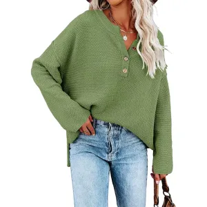 Terrain Waffle Knit Henley Long Sleeve Pullover Top
