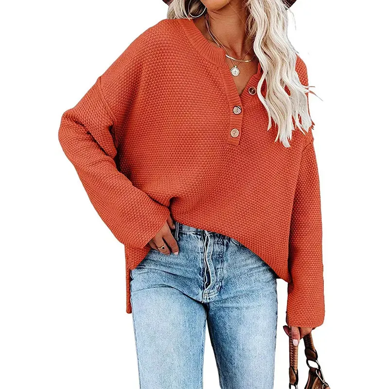 Terrain Waffle Knit Henley Long Sleeve Pullover Top