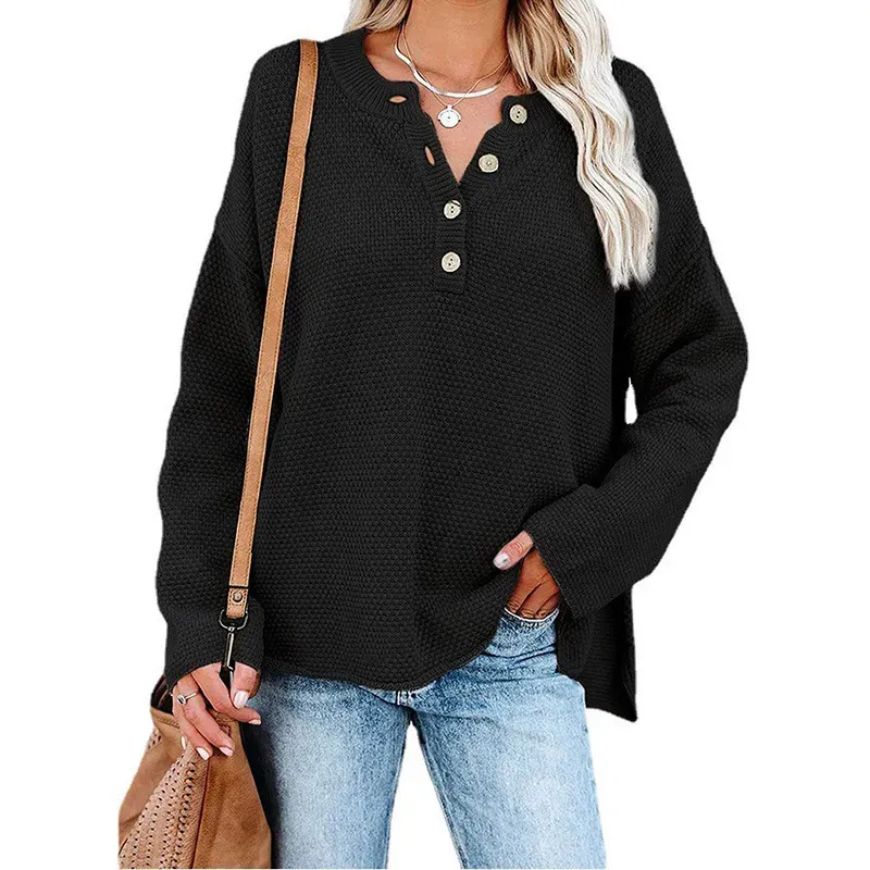 Terrain Waffle Knit Henley Long Sleeve Pullover Top