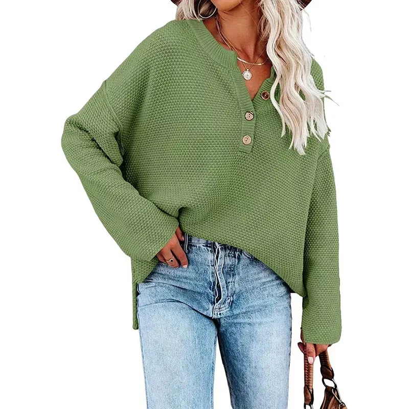 Terrain Waffle Knit Henley Long Sleeve Pullover Top