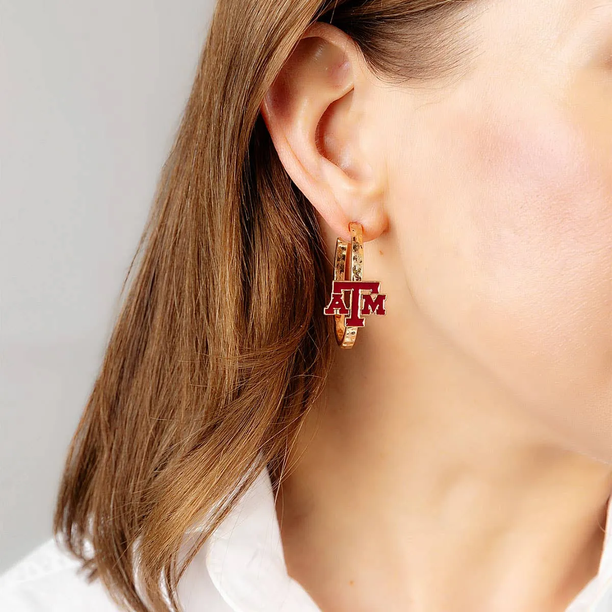 Texas A&M Aggies Enamel Logo Hoop Earrings in Maroon