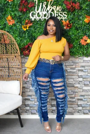 The “Cold Shoulder”  Mustard Top