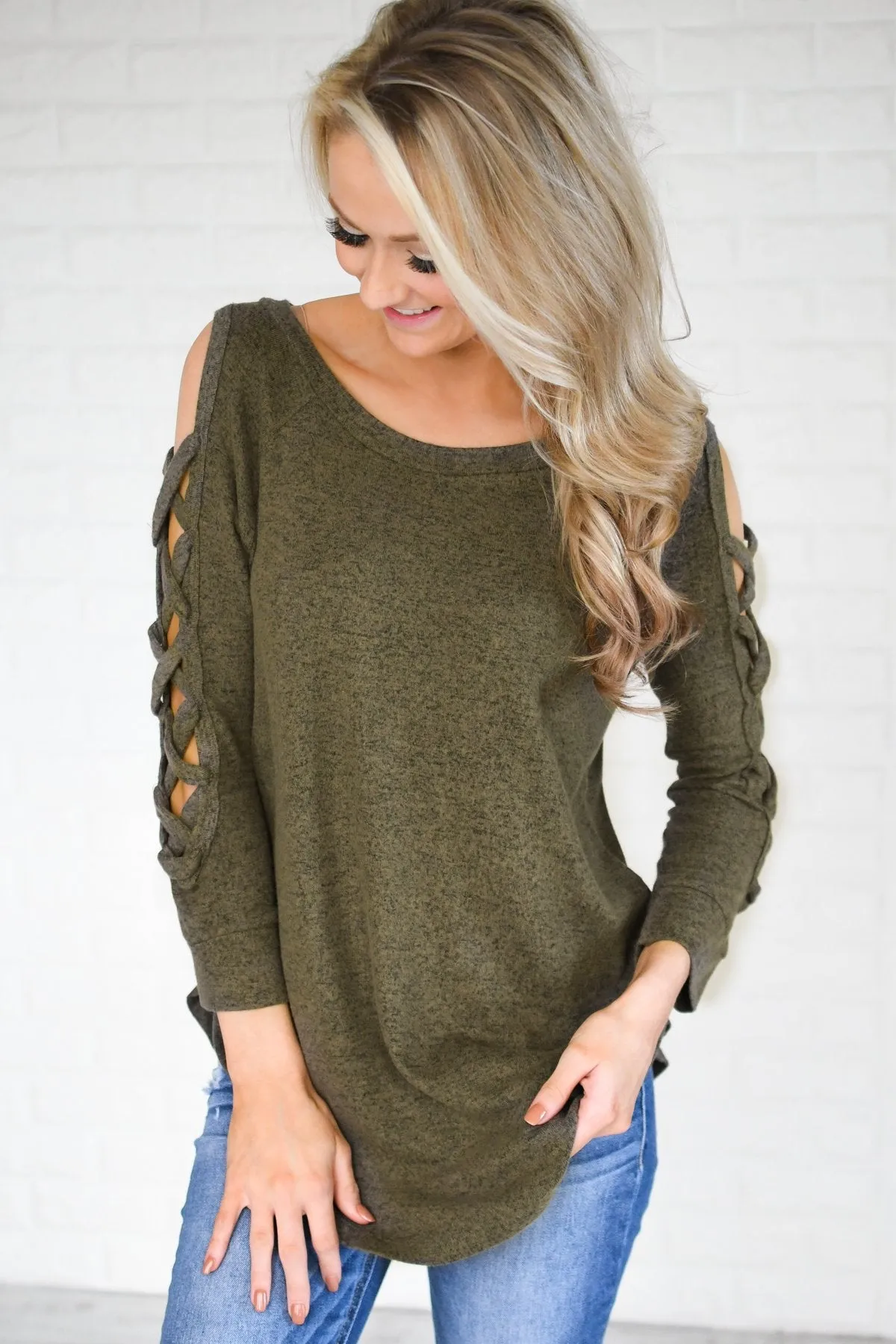 The One For Me Shoulder Detail Top - Olive