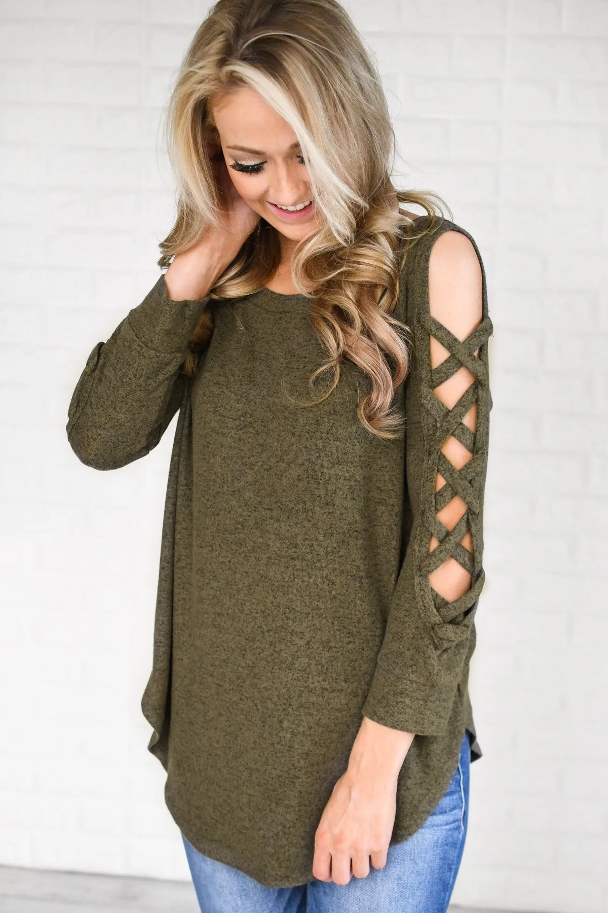 The One For Me Shoulder Detail Top - Olive